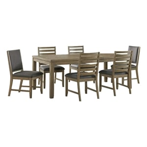 Saunders 7PC Extendable Dining Table Set w 6 Padded Chairs in Brown Acacia Wood