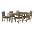 Saunders 7PC Extendable Dining Table Set w 6 Padded Chairs in Brown Acacia Wood
