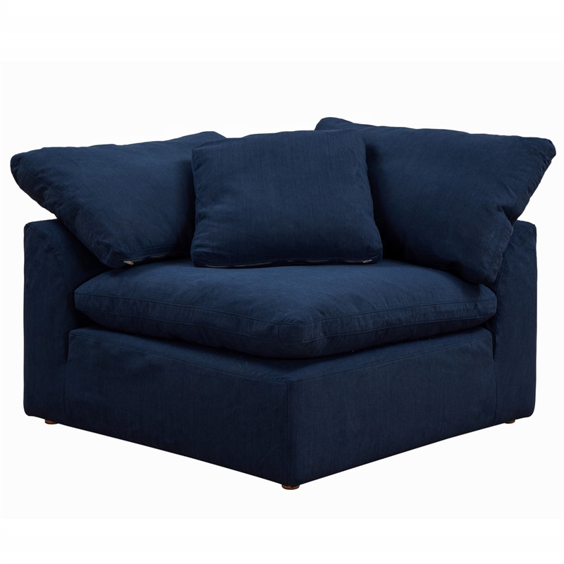 Puff 4 Pc Slipcovered Modular Sectional Sofa Performance Fabric Navy Blue