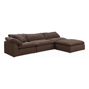 Puff 4 Pc Slipcovered Modular Sectional Sofa Performance Fabric Brown