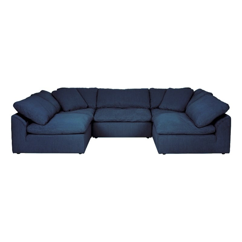 Puff 5 Pc Slipcovered Modular Sectional Sofa Performance Fabric Navy Blue