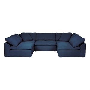 Puff 5 Pc Slipcovered Modular Sectional Sofa Performance Fabric Navy Blue