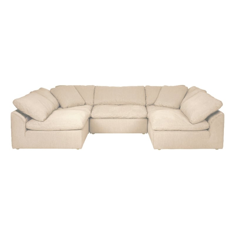Puff 5 Pc Slipcovered Modular Sectional Sofa Performance Fabric Tan