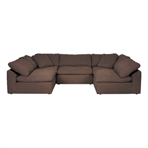 Puff 5 Pc Slipcovered Modular Sectional Sofa Performance Fabric Brown