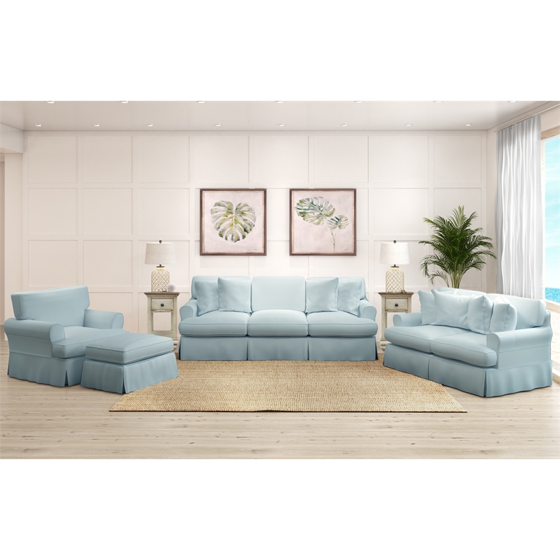 Horizon 4 Pc Slipcovered Living Room Sofa Set Ocean Blue Performance Fabric
