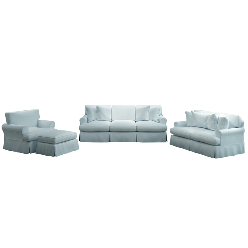 Horizon 4 Pc Slipcovered Living Room Sofa Set Ocean Blue Performance Fabric