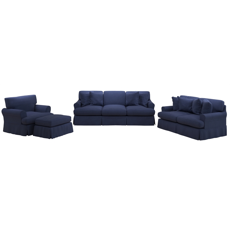 Horizon 4PC Slipcovered Living Room Set in Navy Blue Washable Performance Fabric