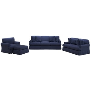 Horizon 4PC Slipcovered Living Room Set in Navy Blue Washable Performance Fabric
