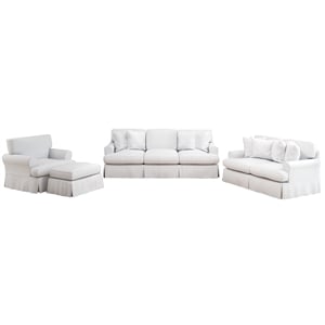 Horizon 4PC Slipcovered Living Room Sofa Set White Washable Performance Fabric