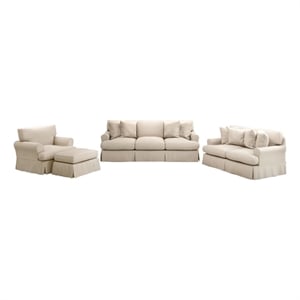 Horizon 4PC Slipcovered Living Room Sofa Set in Tan Washable Performance Fabric