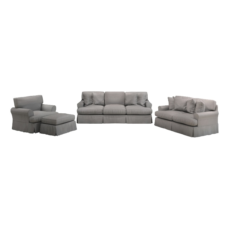 Horizon 4PC Slipcovered Living Room Sofa Set in Gray Washable Performance Fabric