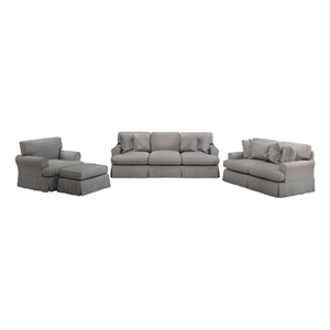 Horizon 4PC Slipcovered Living Room Sofa Set in Gray Washable Performance Fabric