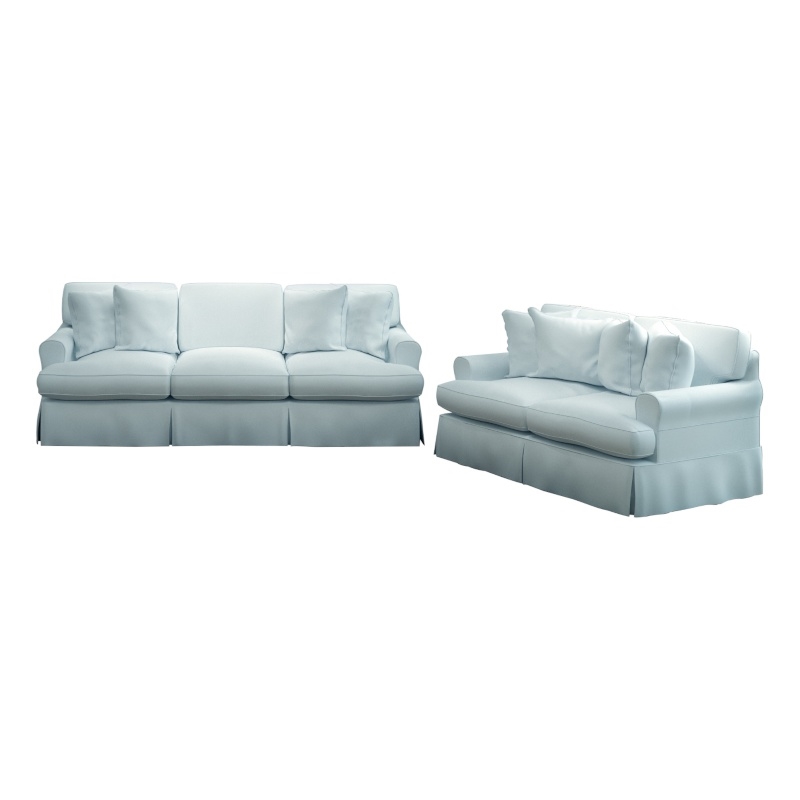 Horizon 2PC Slipcovered Sofa Loveseat Set Ocean Blue Washable Performance Fabric