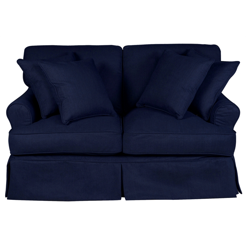 Horizon 2PC Slipcovered Sofa Loveseat Set Navy Blue Washable Performance Fabric