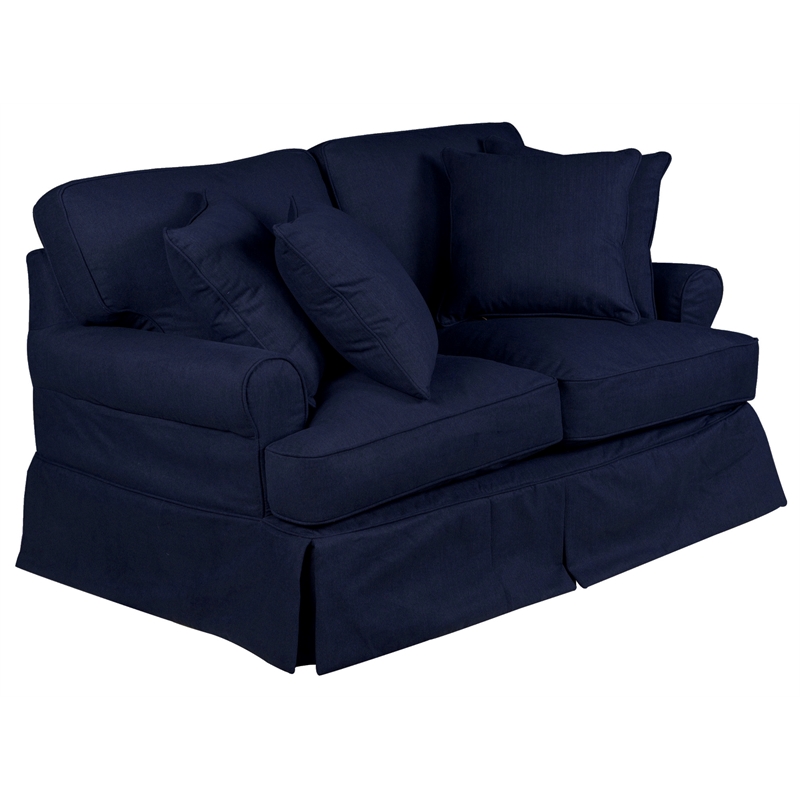 Horizon 2PC Slipcovered Sofa Loveseat Set Navy Blue Washable Performance Fabric