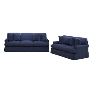 Horizon 2PC Slipcovered Sofa Loveseat Set Navy Blue Washable Performance Fabric