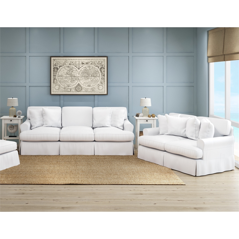 Horizon 2PC Slipcovered Sofa Loveseat Set in White Washable Performance Fabric