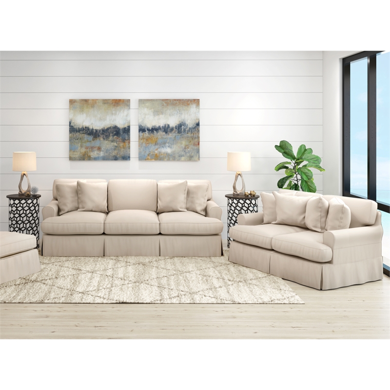 Horizon 2PC Slipcovered Sofa Loveseat Set in Tan Washable Performance Fabric