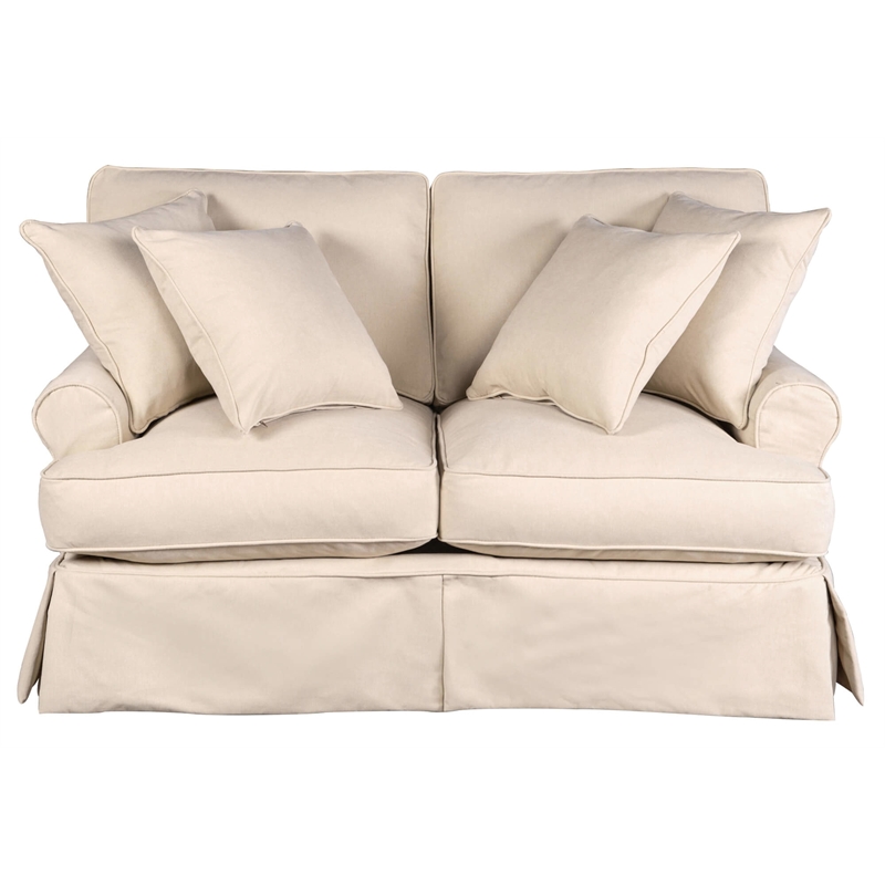 Horizon 2PC Slipcovered Sofa Loveseat Set in Tan Washable Performance Fabric