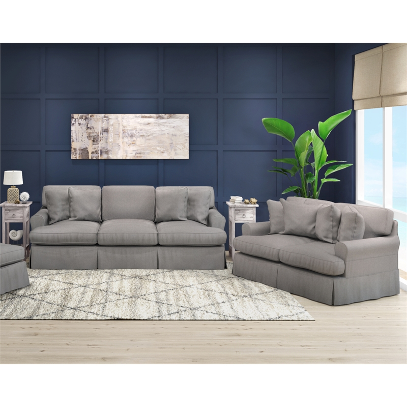 Horizon 2PC Slipcovered Sofa Loveseat Set in Gray Washable Performance Fabric