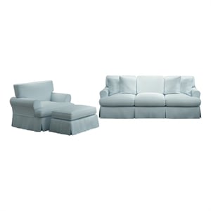 Horizon 3PC Slipcovered Sofa Chair Ottoman Set in Ocean Blue Performance Fabric