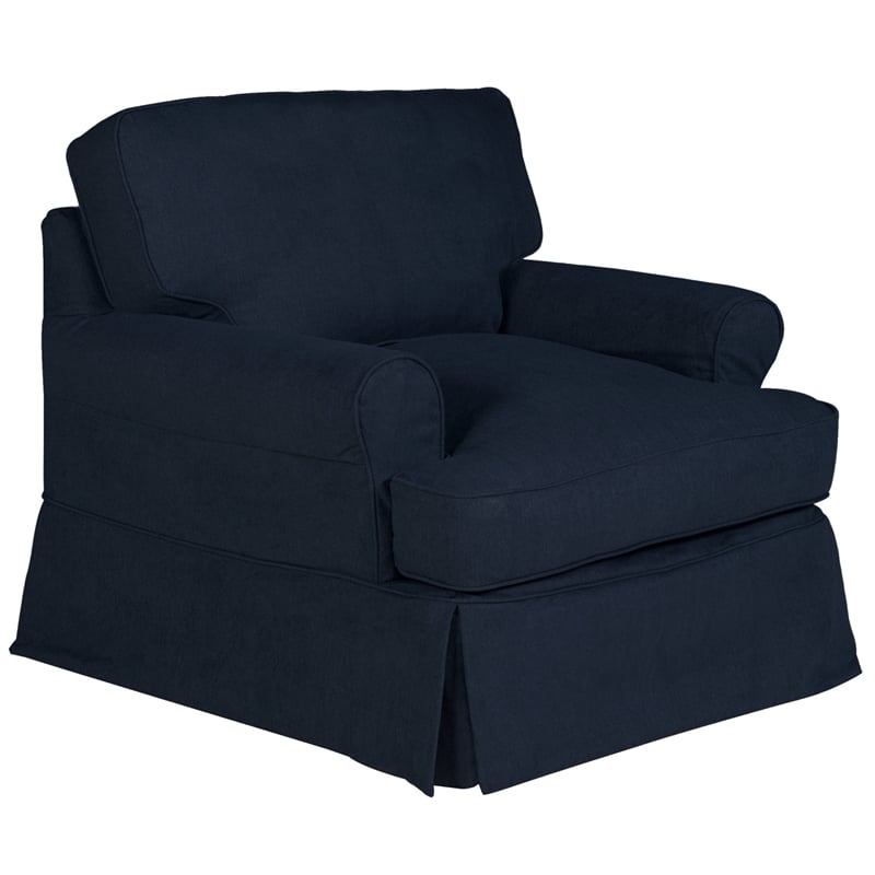Horizon 3PC Slipcovered Sofa Chair Ottoman Set in Navy Blue Performance Fabric