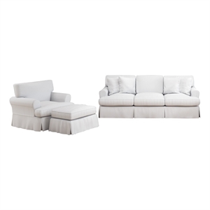 Horizon 3PC Slipcovered Sofa Chair Ottoman Set White Washable Performance Fabric