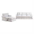 Horizon 3PC Slipcovered Sofa Chair Ottoman Set White Washable Performance Fabric