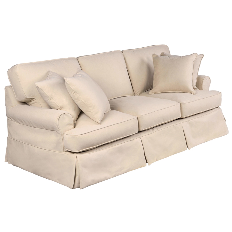 Horizon 3PC Slipcovered Sofa Chair Ottoman Set Tan Washable Performance Fabric