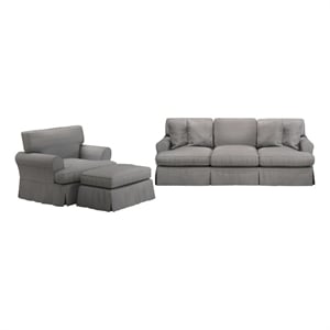 Horizon 3PC Slipcovered Sofa Chair Ottoman Set Gray Washable Performance Fabric