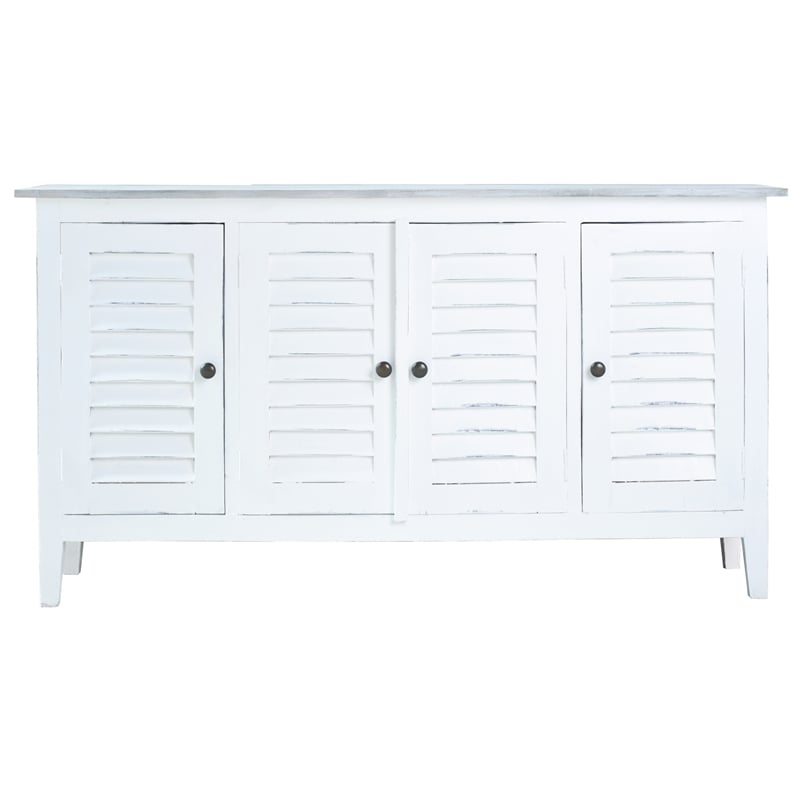 Sunset Trading Cottage Shutter Door Credenza White/Gray Solid Wood No Assembly