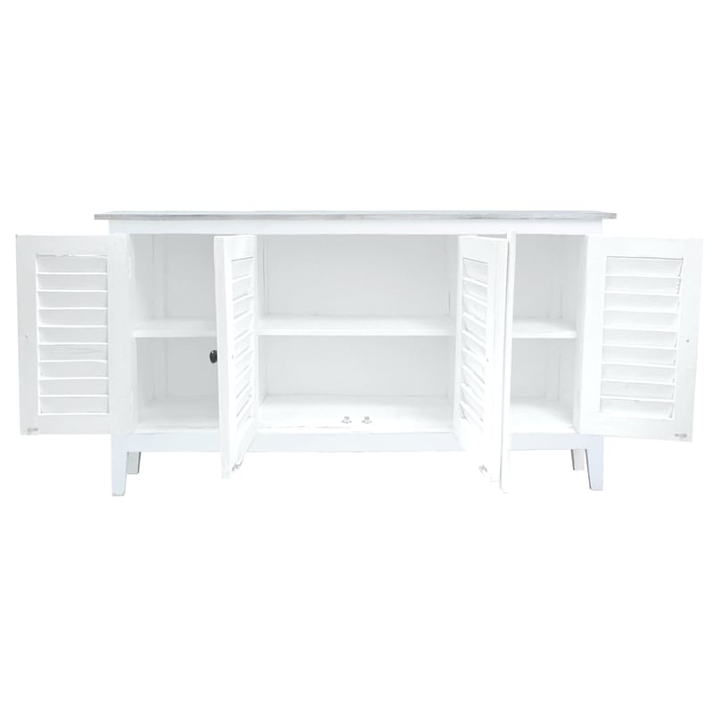 Sunset Trading Cottage Shutter Door Credenza White/Gray Solid Wood No Assembly