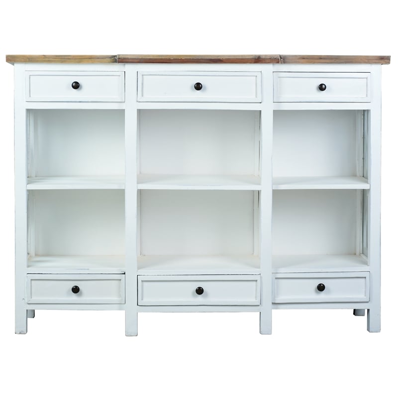 Sunset Trading Lattice Display Console White Brown Solid Wood Fully Assembled