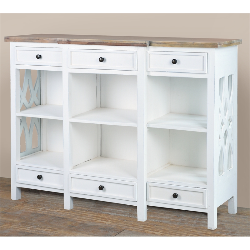 Sunset Trading Lattice Display Console White Brown Solid Wood Fully Assembled