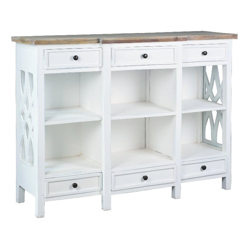 Sunset Trading Lattice Display Console White Brown Solid Wood Fully Assembled