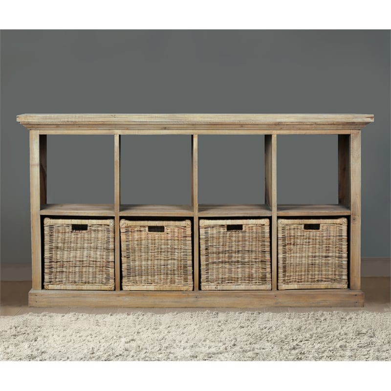 Sunset Trading Cottage Cabinet w Baskets Driftwood Brown Solid Wood No Assembly