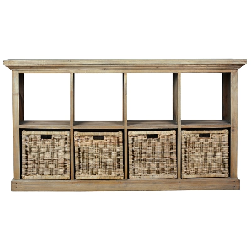 Sunset Trading Cottage Cabinet w Baskets Driftwood Brown Solid Wood No Assembly