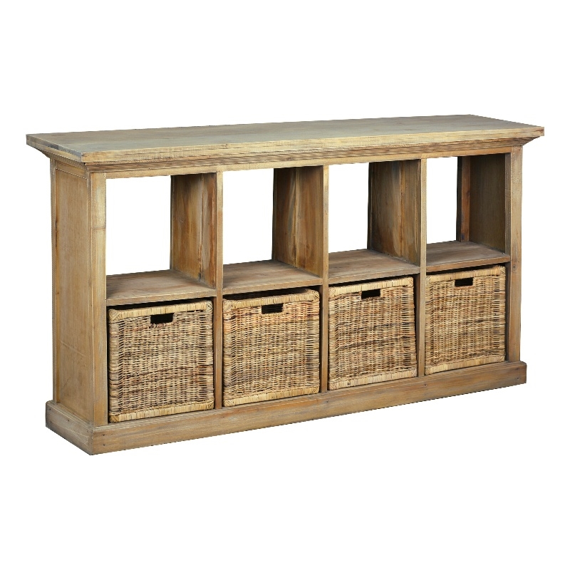 Sunset Trading Cottage Cabinet w Baskets Driftwood Brown Solid Wood No Assembly