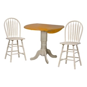 Oakley 3PC 42&quot Round Drop Leaf Pub Table Set Off White/Oak Wood Windsor Stools