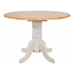 Oakley 42&quot Round Extending Drop Leaf Pedestal Dining Table in Off White/Oak Wood