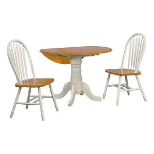 Oakley 3PC 42&quot Round DropLeaf Dining Table Set Off White/Oak Wood Windsor Chairs