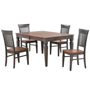 Dakota 5PC 60-78&quot Rectangle Expanding Dining Table Set Brown Gray Solid Wood