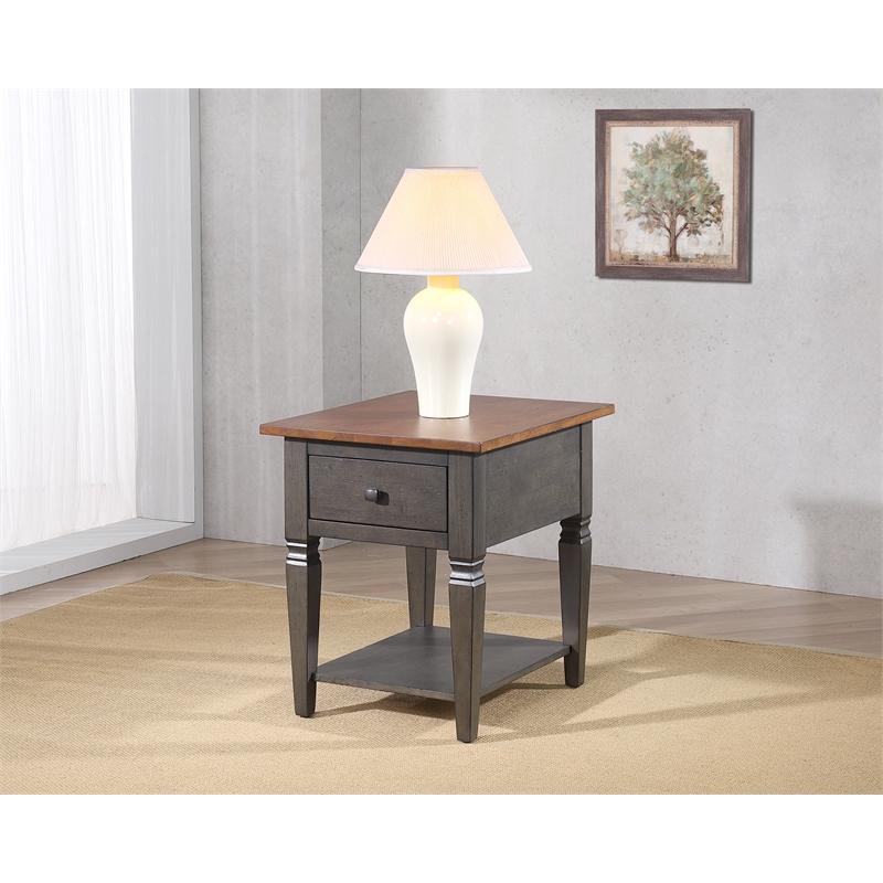 Sunset Trading Dakota End Table w Drawer and Shelf Brown and Gray Solid Wood