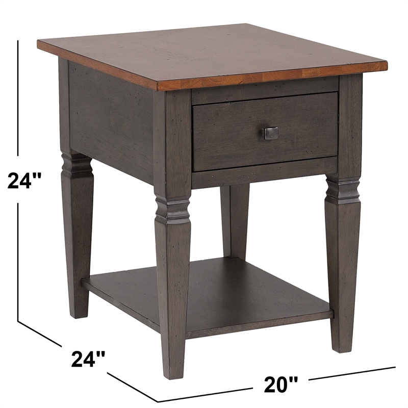 Sunset Trading Dakota End Table w Drawer and Shelf Brown and Gray Solid Wood