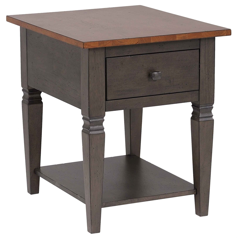 Sunset Trading Dakota End Table w Drawer and Shelf Brown and Gray Solid Wood