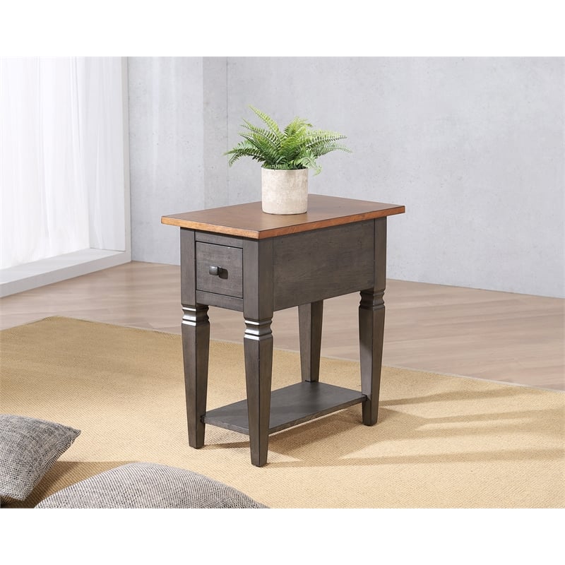 Sunset Trading Dakota Lamp Side Table w Drawer and Shelf Brown Gray Solid Wood