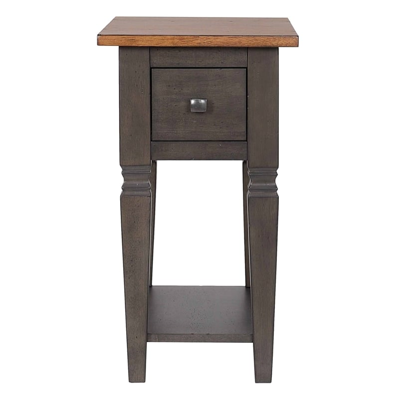 Sunset Trading Dakota Lamp Side Table w Drawer and Shelf Brown Gray Solid Wood