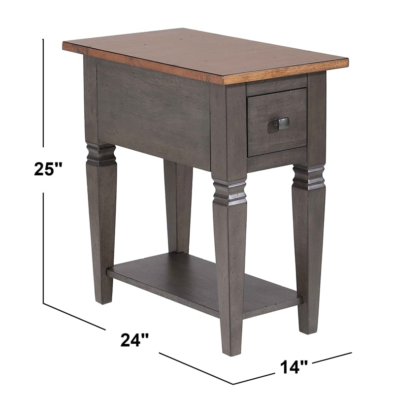 Sunset Trading Dakota Lamp Side Table w Drawer and Shelf Brown Gray Solid Wood