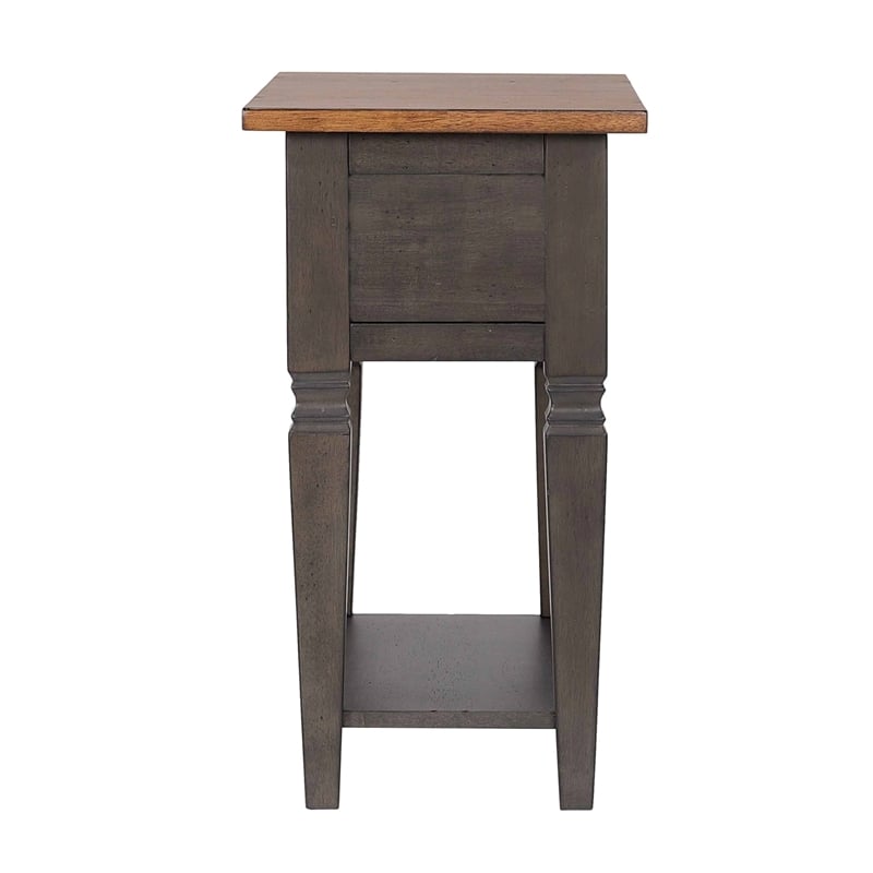 Sunset Trading Dakota Lamp Side Table w Drawer and Shelf Brown Gray Solid Wood