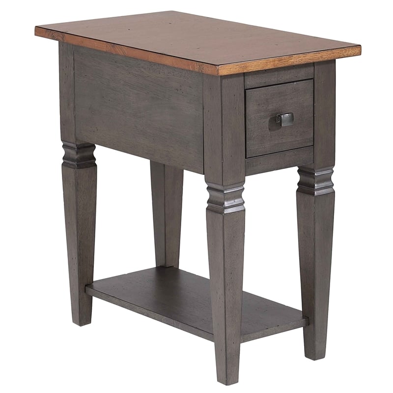 Sunset Trading Dakota Lamp Side Table w Drawer and Shelf Brown Gray Solid Wood